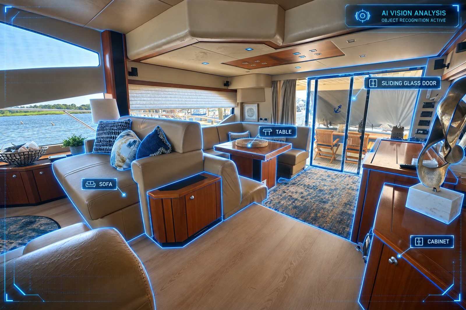 A yacht saloon with every fitting identified and labelled